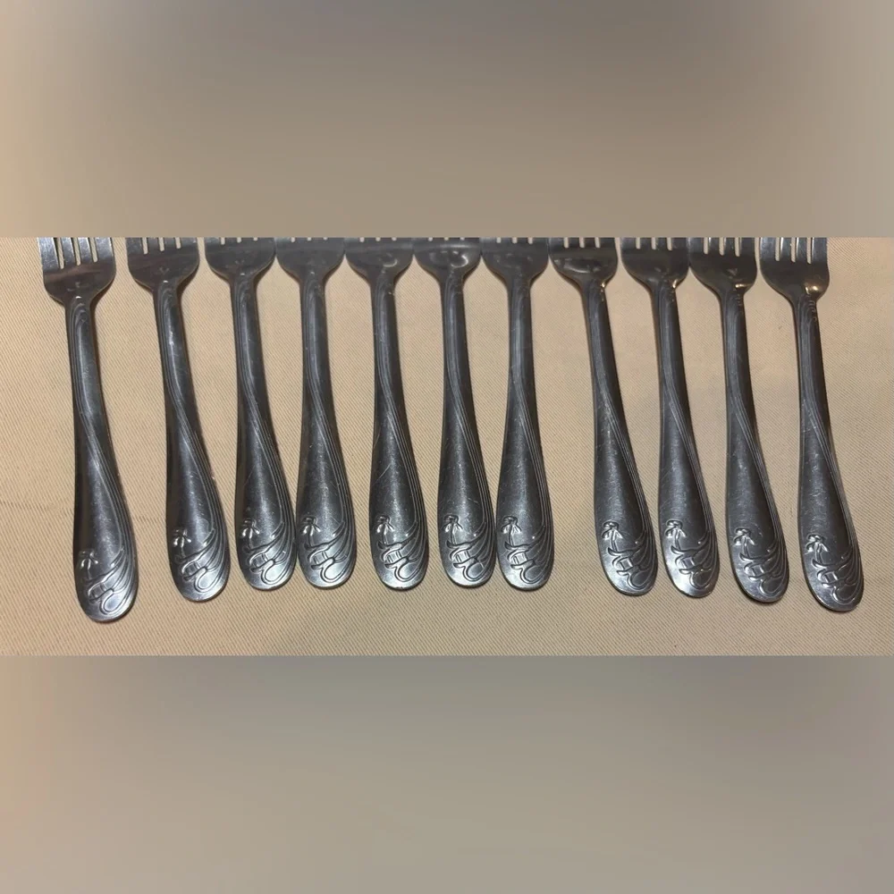 Stainless Steel China‎ Flatware Dinner Forks Set Of 11 Swirl Pattern